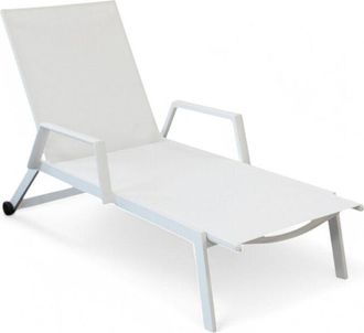 No Brand No Brand - Lettino prendisole con braccioli struttura in alluminio e textilene impilabile per esterno 195x72xH53 cm - Bianco