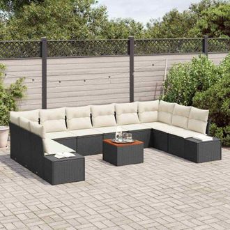 vidaXL Vidaxl - Conjunto De Sof&aacute; De Jard&iacute;n Con Coj&iacute;n 11 Pcs Negro Polirat&aacute;n