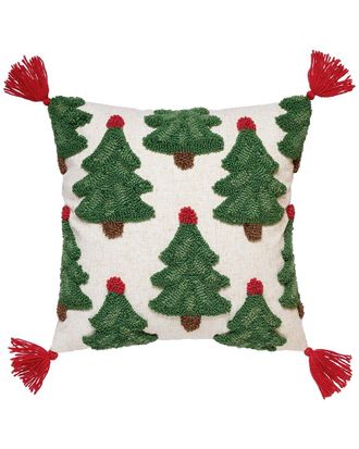 Peking Handicraft Hand-Hooked Trees With Tassels Wool- & Linen-Blend Tufted Hook Pillow