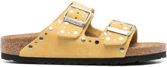 Birkenstock Sliders, female, Yellow, Size: 6 US Yellow Double Buckle Sandals Cork Sole