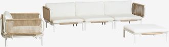 Sklum Conjunto De Jard&iacute;n Con Sof&aacute; Modular De 3 Piezas Con 2 M&oacute;dulos Esquineros, Puff Y Sill&oacute;n En Acero Roubly Sklum