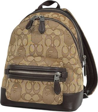 Coach Signature Beige Brown Canvas Leather Backpack (Pre-Owned)