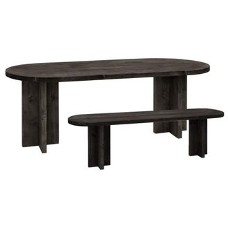 Deco Wood Pack mesa comedor ovalada y banco de madera maciza negro 200x75cm