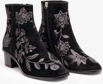 Johnny Was Chiara Embroidered Suede Bootie In Black