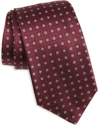 Canali Floral Silk Tie in Burgundy at Nordstrom