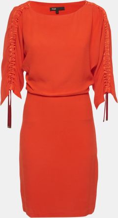 Maje Orange Crepe Adjustable Sleeve Roan Mini Dress