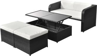 vidaXL Vidaxl - Set De Muebles De Jard&iacute;n 4 Pzas Y Cojines Rat&aacute;n Sint&eacute;tico Negro