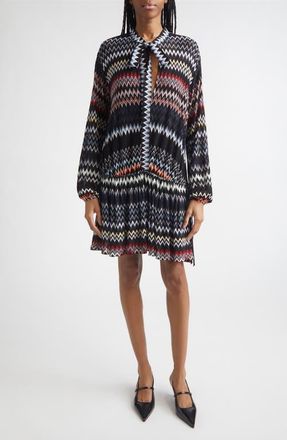 Missoni Long Sleeve Zigzag Knit Minidress in Multicolor W Black Bs at Nordstrom, Size 10 Us