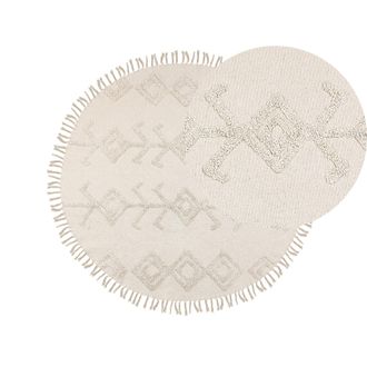 Beliani Alfombra De Algod&oacute;n Beige Claro 140 Cm Flecos Sala De Estar Dormitorio Harran