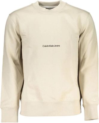 Calvin Klein Beige Sweatshirt met Ronde Hals en Lange Mouwen - Heren - Sweatshirts - Beige - 2XL - Katoen - Hoodies & sweatvesten