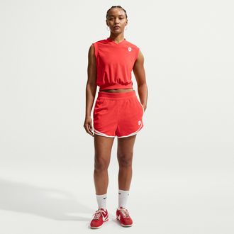 Nike Womens Nike Sportswear Chill Terry Mid-Rise Shorts in Red | IF0571-696