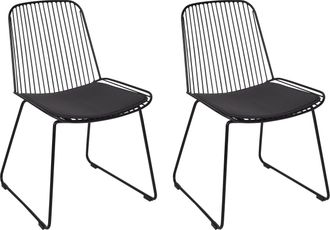 Beliani Beliani - Conjunto De 2 Sillas De Comedor De Metal Respaldo De Alambre Asiento De Piel Sint&eacute;tica Negro Pensacola