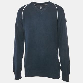 Armani Navy Blue Cotton Knit V-Neck Jumper XXL