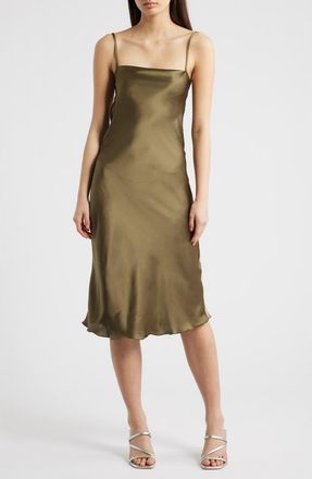 Jump Apparel Bow Back Satin Cocktail Slipdress in Olive at Nordstrom, Size X-Small