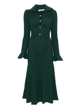 Self Portrait Green Keyhole Knit Midi Dress