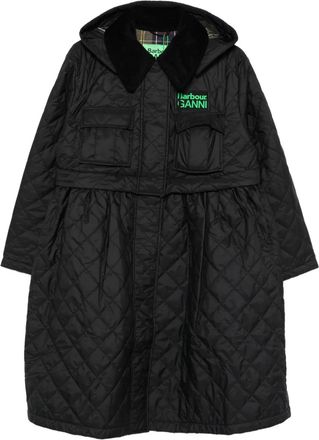 Barbour x Ganni Cappotto trapuntato con cappuccio - Nero