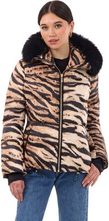 Gorski Apres-Ski Jacket With Detachable Toscana Hood Trim in Brown Zbra/black at Nordstrom, Size X-Small