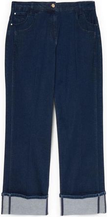 Fiorella Rubino Wide Leg Jeans met Maxi Manchet - Dames - Regular Fit Jeans - Blauw - 4XL - Katoen - Jeans