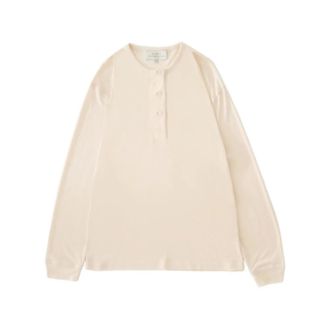 STUDIO NICHOLSON Long Sleeve Tops, female, Beige, Size: 2XS Grandad Collar Sweatshirt