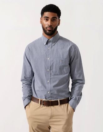 GANT Mens GANT Mens Regular Fit Classic Poplin Gingham Shirt - 423 Persian Blue - Grey - Size: 44/Regular