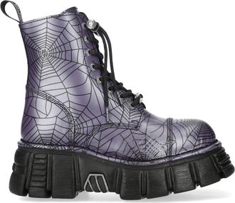 New Rock Purple Leather Gothic Military Biker Boots - MILI084N-S3