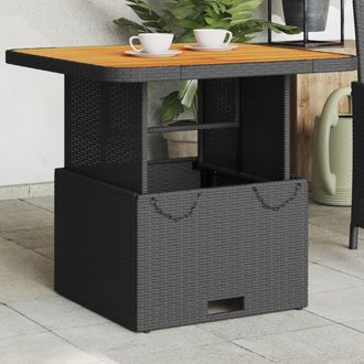 Berkfield Home Garden Table Black 80x80x71 cm Poly Rattan & Acacia Wood | Size: 80 x 80 x 71 cm