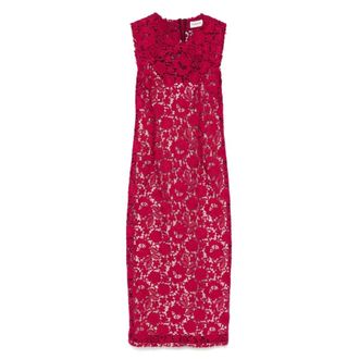 P.A.R.O.S.H. D726018 Macram&eacute; Lace Midi Dress - female - P.A.R.O.S.H. - Midi Dresses - Red - L - Dresses