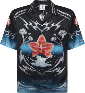 Casablanca Blades Short Sleeve Silk Shirt - Heren - Korte mouwen Overhemden - Zwart - 2XL - Overhemden
