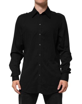 Dolce & Gabbana Black Viscose Long Sleeve Formal Dress Mens Shirt