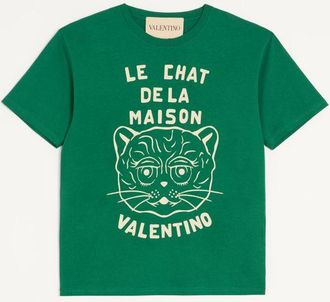Valentino Cotton T-Shirt With Le Chat De La Maison Print Man GREEN XXL