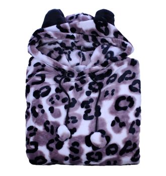 Slenderella Ladies Luxurious Animal Print Pullover Soft Fleece Hooded robe Mink Large - UK 16/18