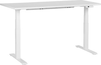 Beliani Escritorio De Altura Regulable El&eacute;ctrico Oficina Moderna Patas Cuadradas 160 X 72 Cm Tablero Blanco Soporte De Acero Blanco Destines