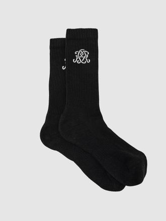 Reiss Black Monogram Cotton-blend Ribbed Socks, S & M