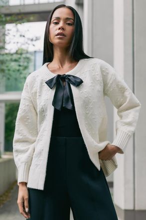 Roman Tie Front Knit Cardigan