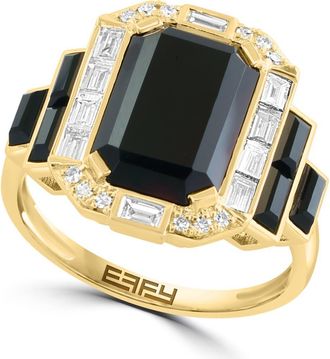 Effy 14K Yellow Gold Diamond & Onyx Art Deco Ring in 14K Gold at Nordstrom, Size 7
