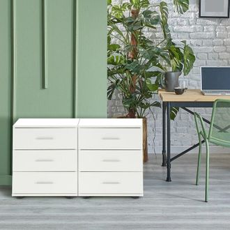 ML Design Ml-design 2x Mesita De Noche Con 3x Cajones 45 X 34 X 52 Cm Blanco Mesa Auxiliar Para Libros, Tel&eacute;fono C&oacute;moda Lisa De Madera Mueble Cajonera Consola E