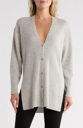 Theory Wool & Cashmere Long Cardigan in Light Grey Melange at Nordstrom Rack, Size Medium