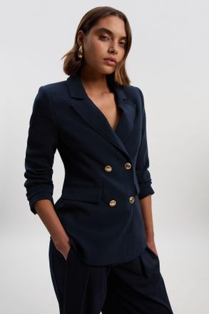 Karen Millen Womens Compact Stretch Essential Tailored Doubled Breasted Blazer - Navy - Size 6 UK