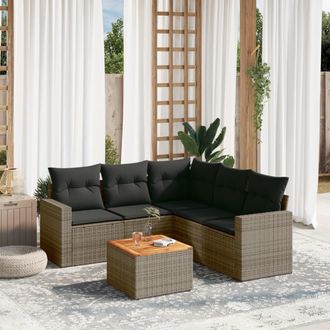 vidaXL Vidaxl - Set De Muebles De Jard&iacute;n 6 Pzas Y Cojines Rat&aacute;n Sint&eacute;tico Gris