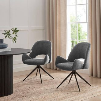 Furniturebox 2x Layla Grey Fabric Swivel Dining Chairs