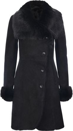 Infinity Leather Womens Suede Merino Shearling Coat with Toscana Collar-Hanoi