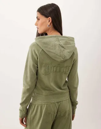 Juicy Couture Madison felpa con cappuccio con zip e logo applicato coordinato in verde