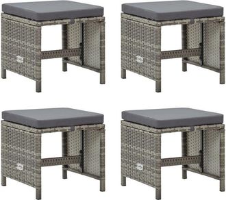 vidaXL Taburetes De Jard&iacute;n 4 Unidades Y Cojines Rat&aacute;n Sint&eacute;tico Gris Vidaxl