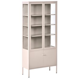 Beliani Vitrina Alta Industrial Moderna De Acero 4 Puertas Armario Con Elementos De Vidrio Beige Oxted