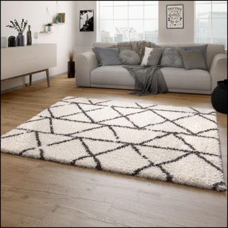 Paco Home Paco Home - Alfombra Sal&oacute;n Pelo Largo Shaggy Pelo Largo Escandinava Rombos Moderna 120x160 Cm, Crema 5