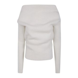 Rick Owens Round-neck Knitwear, female, White, Size: L Off-the-Shoulder Ribbed Knit Sweater