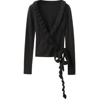 Mango Heidi Ruffle Wrap Cardigan in Charcoal at Nordstrom, Size Medium
