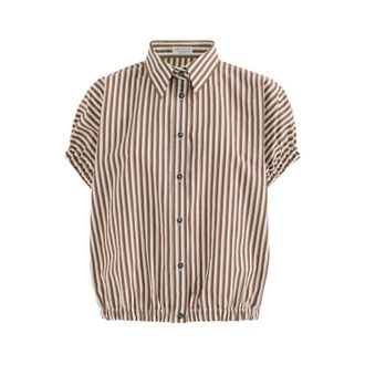 Brunello Cucinelli Shadow Stripe Poplin overhemd - Dames - Blouses & Shirts - Bruin - Maat: XS Katoen