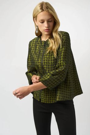 Joseph Ribkoff Polka Dot Print Jacquard Swing Jacket In Black/green