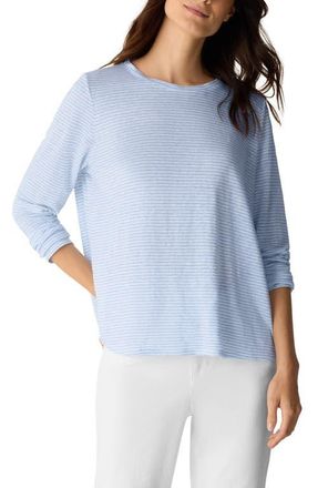 Eileen Fisher Stripe Organic Linen Long Sleeve T-Shirt in Skylt at Nordstrom, Size Xx-Small